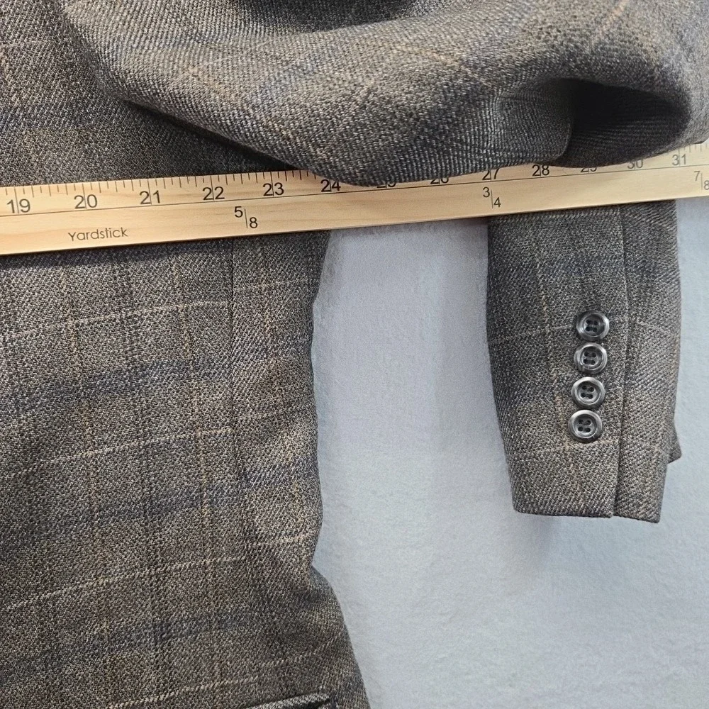 Joseph & Feiss Lambswool Blazer Mens 44L Windowpane Plaid Sportcoat Glenn‎ Plaid